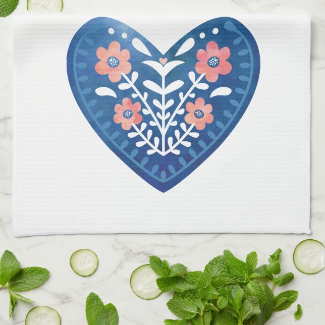 Toalla de cocina de arte folclórico escandinavo (Doblado)