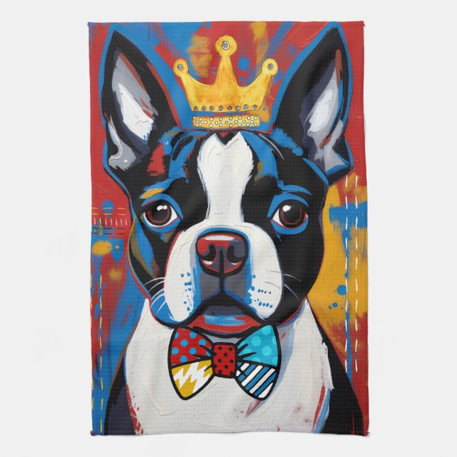 Toalla de cocina de arte pop de Boston Terrier (Vertical)