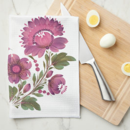 Toalla de cocina de arte popular floral rosa capri