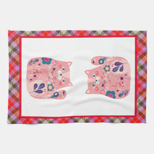 Toalla de cocina de arte popular rosa Kitty