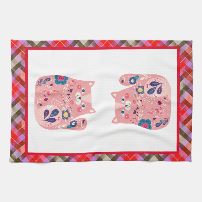 Toalla de cocina de arte popular rosa Kitty (Horizontal)