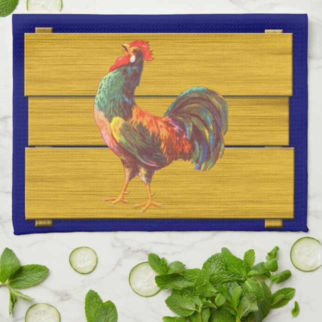 Toalla de cocina de arte retro Rooster (Doblado)