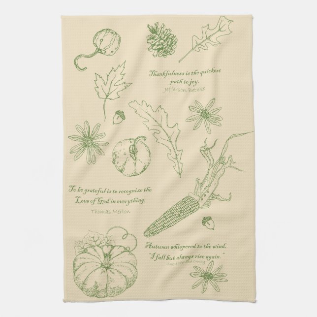 Toalla de cocina de Bendición de otoño en verde (Vertical)