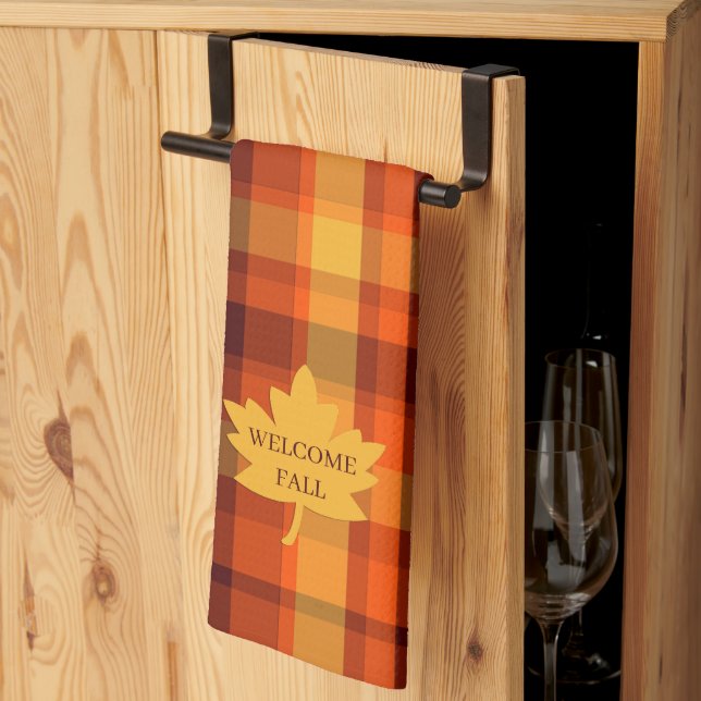 Toalla de cocina de bienvenida otoño decoración (Pliegue de tercios)