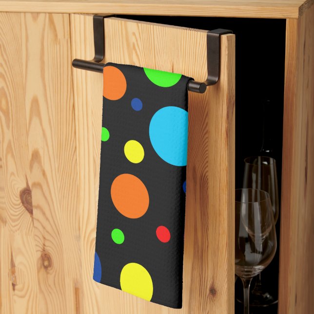 Toalla de cocina de Black Rainbow Spots (Pliegue de tercios)