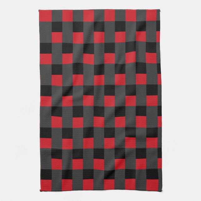 Toalla de cocina de Black Red Check (Vertical)