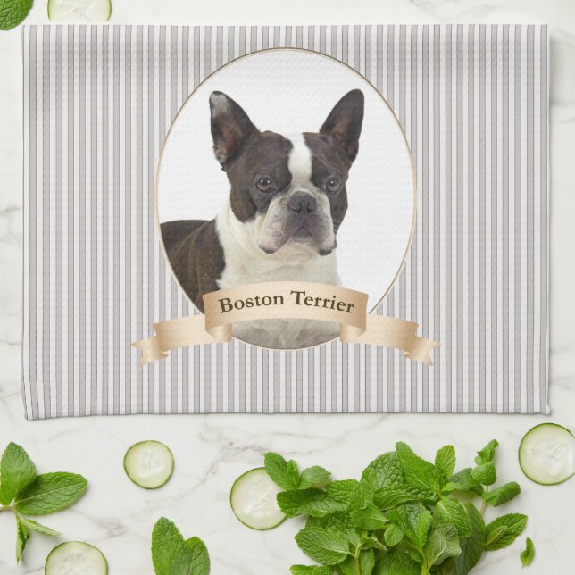 Toalla de cocina de Boston Terrier (Doblado)