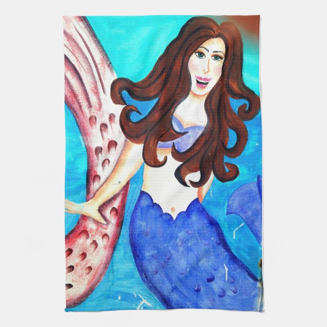 toalla de cocina de brunette mermaid (Vertical)