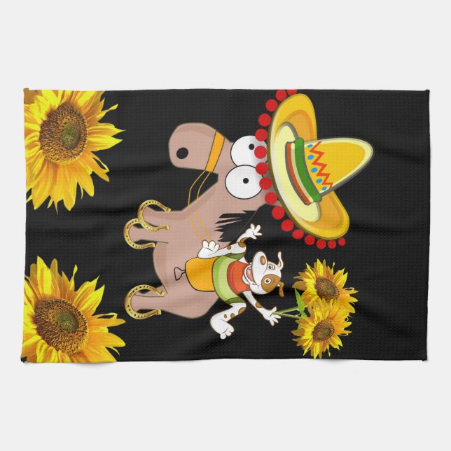 Toalla de cocina de caballos con mariposa de giras (Horizontal)