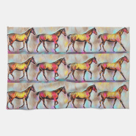 Toalla de cocina de caballos de color ilustrada en
