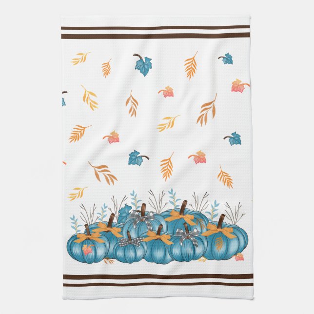 Toalla de cocina de calabazas azules de color otoñ (Vertical)