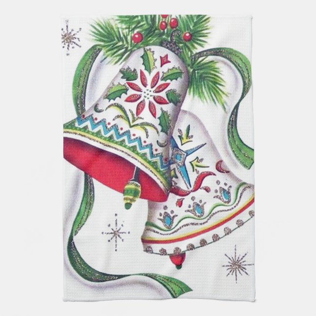 toalla de cocina de campanas de Navidad retro vint (Vertical)