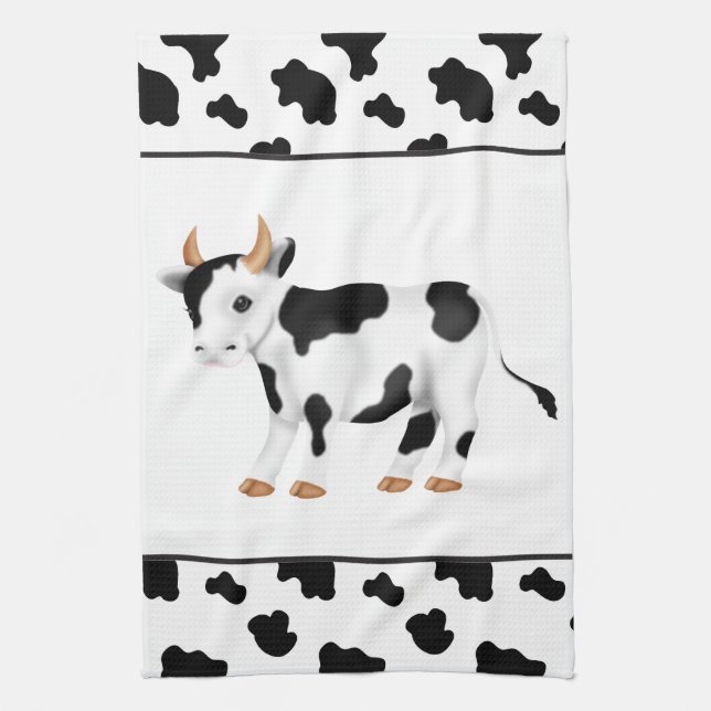 Toalla de cocina de campo personalizado Cow (Vertical)
