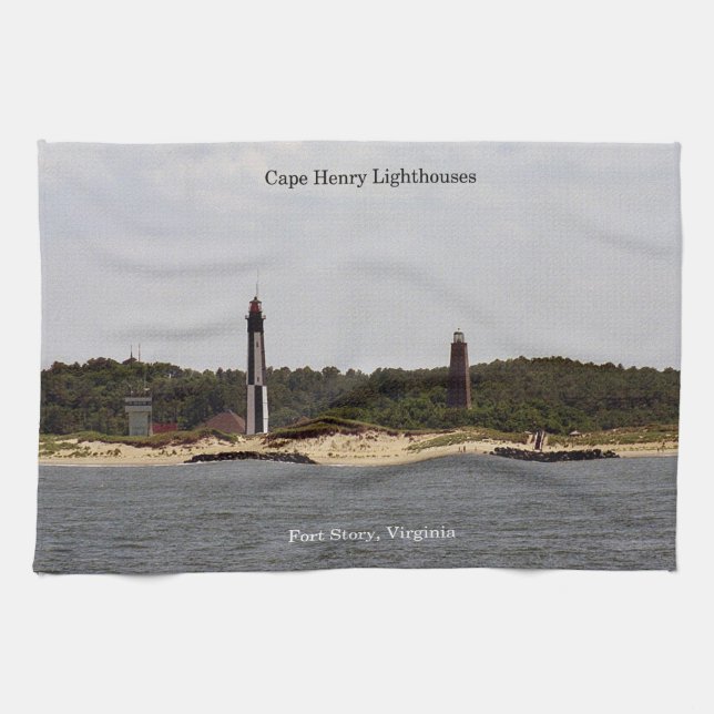 Toalla de cocina de Cape Henry Lighthouses (Horizontal)