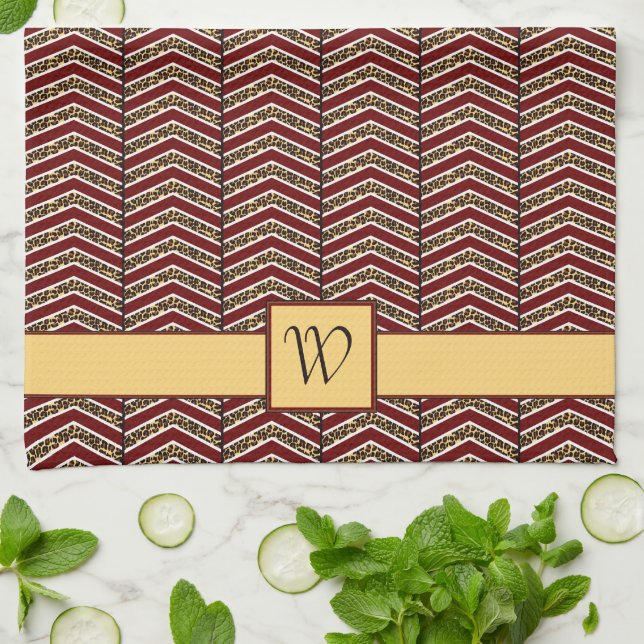 Toalla de cocina de chevron de leopardo impreso (Doblado)