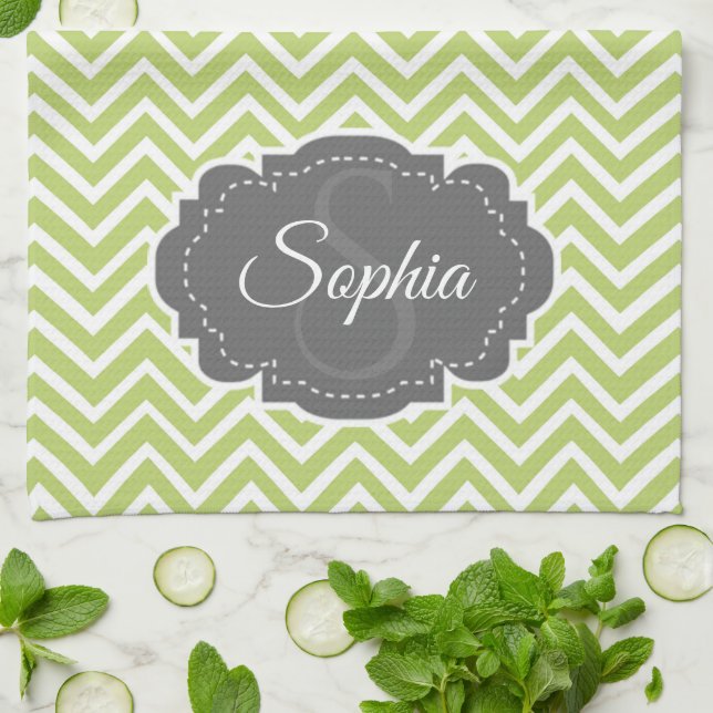 Toalla de cocina de Chevron verde (Doblado)