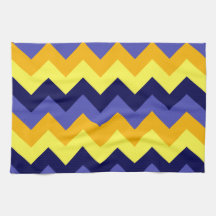Toalla de cocina de Chevrons dorados amarillos azu