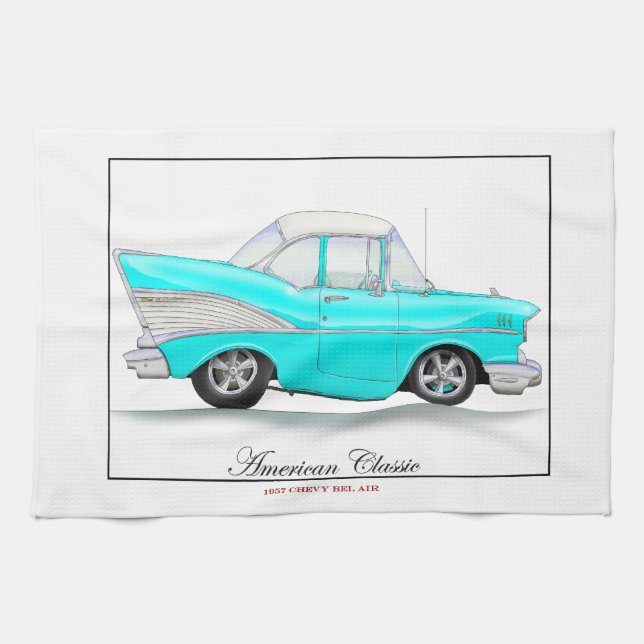 Toalla de cocina de Chevy del azul 57 (Horizontal)