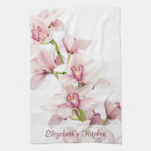 Toalla de cocina de cimbidio rosa personalizada