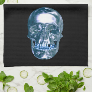 Toalla de cocina de cráneo cromada azul