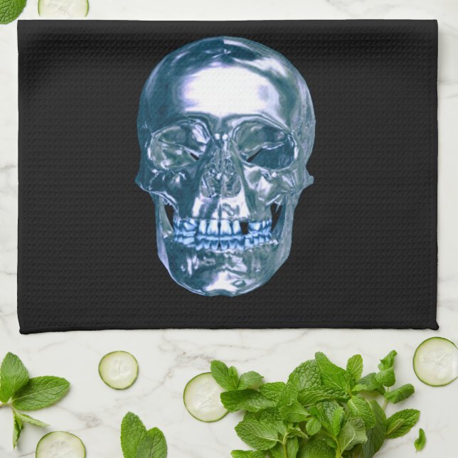 Toalla de cocina de cráneo cromada azul (Doblado)