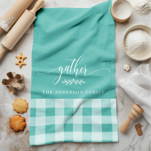 Toalla de cocina de cuadros búfalo azul turquesa y