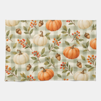 Toalla de cocina de cuadros de calabaza de otoño d