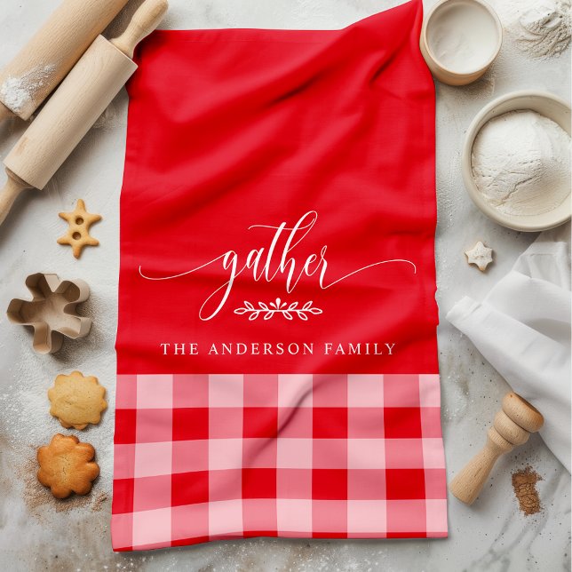 Toalla de cocina de cuadros rojo y blanco Gather F (Subido por el creador)