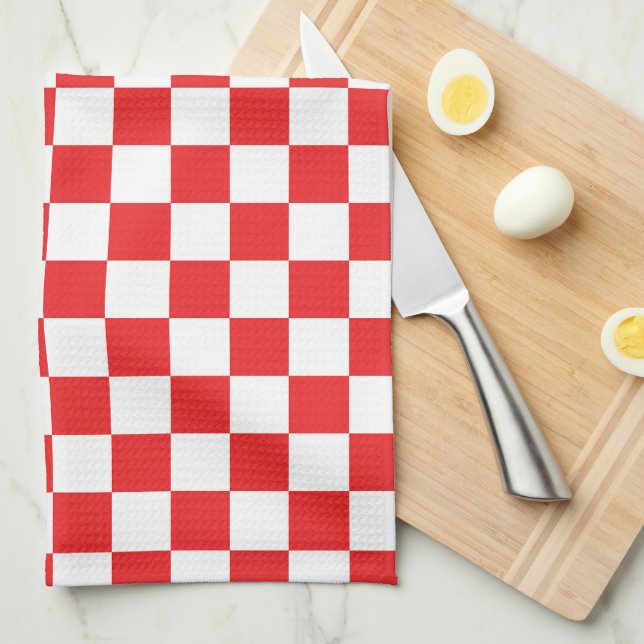 Toalla de cocina de cuadros rojos y blancos (Doblado Cuarto)