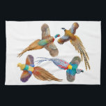 Toalla de cocina de cuatro faisanes ornamentales<br><div class="desc">Diseño original de arte fino de coloridos faisanes incluyendo arvejas, ringneck, golden y lady entre los artistas Carolyn McFann de Two Purring Cats Studio impreso en una toalla de cocina de calidad para los aficionados a las aves silvestres. Vea algunos de nuestros productos a continuación (haga clic para ir a...</div>