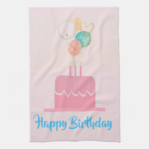 Toalla de cocina de cumpleaños feliz rosa