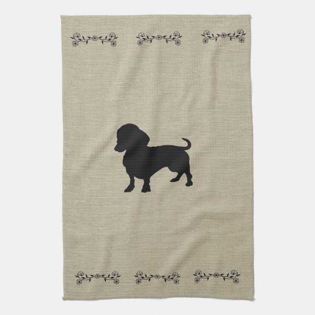 Toalla de cocina de Dachshund Silhouette (Vertical)