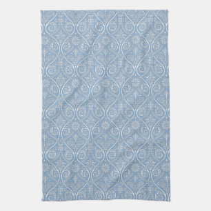 Toalla de cocina de Damasco azul y blanco