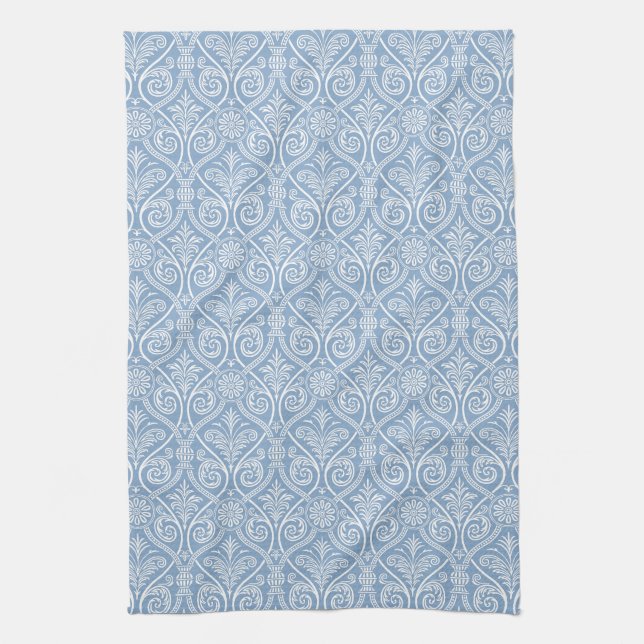 Toalla de cocina de Damasco azul y blanco (Vertical)
