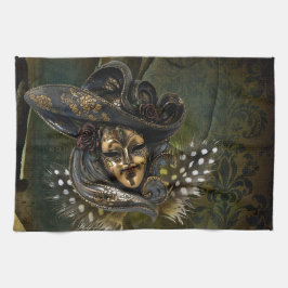 Toalla de cocina de Damasco verde-máscara de carna