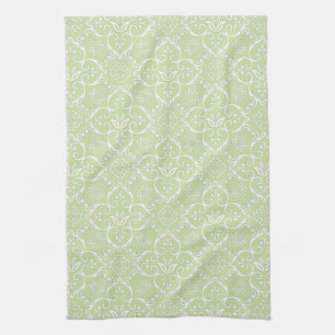 Toalla de cocina de damasco verde y blanco