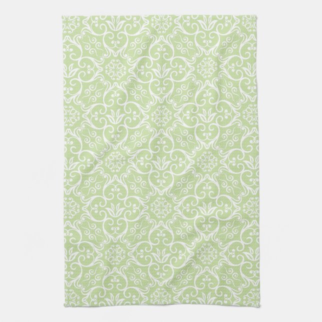 Toalla de cocina de damasco verde y blanco (Vertical)