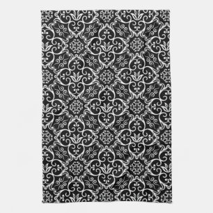 Toalla de cocina de Damask en blanco y negro