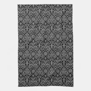 Toalla de cocina de Damask en blanco y negro