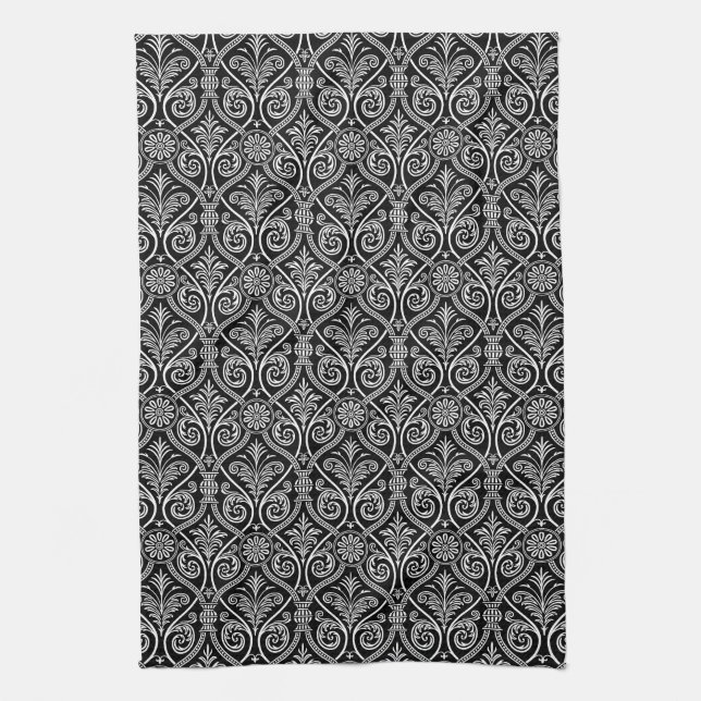 Toalla de cocina de Damask en blanco y negro (Vertical)