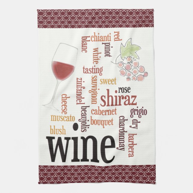 Toalla de cocina de diseño en nube de Word Wine (Vertical)