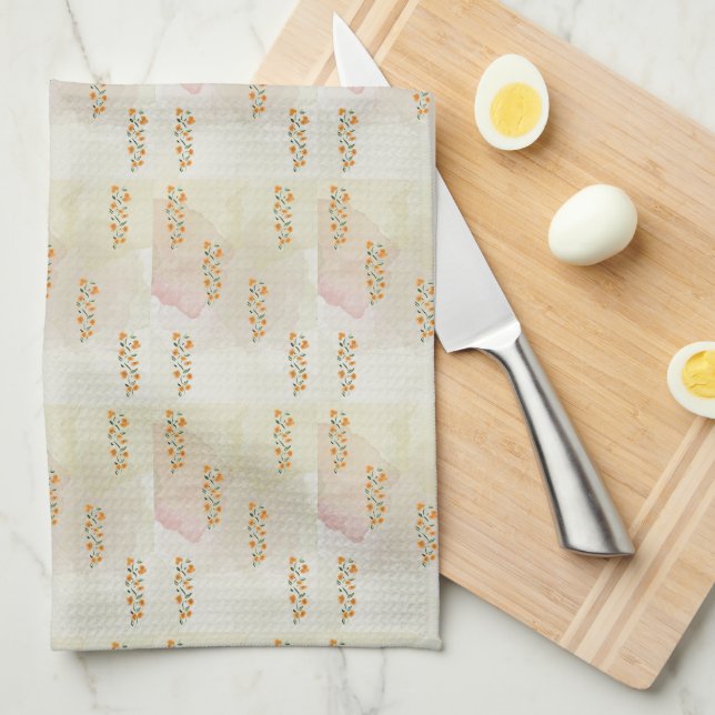 toalla de cocina de diseño floral naranja (Doblado Cuarto)