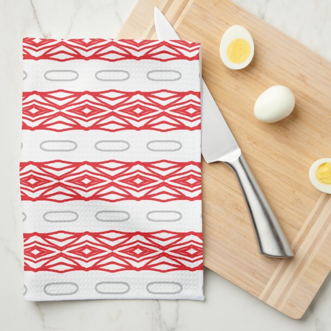 Toalla De Cocina De Diseño Rojo Y Blanco (Doblado Cuarto)
