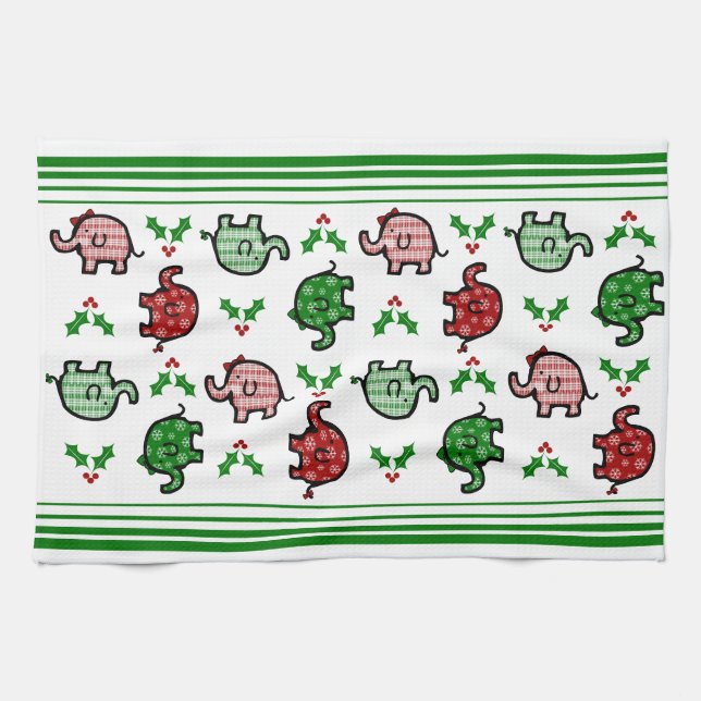 Toalla de cocina de elefante de Navidad (Horizontal)