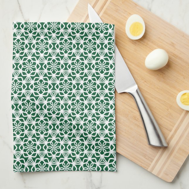 Toalla de cocina de encaje verde y blanca con copa (Doblado Cuarto)