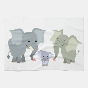 Toalla de cocina de familia de elefante de dibujos