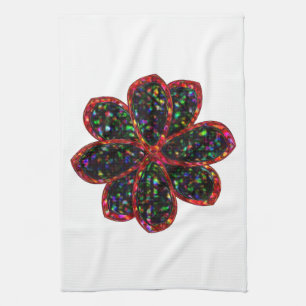 Toalla de cocina de flor de Purpurina negro y rojo