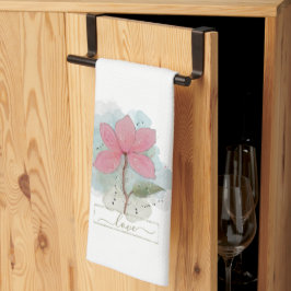 Toalla de cocina de flores acuarela rosa amor