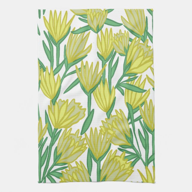 Toalla de cocina de flores de protea amarillas (Vertical)