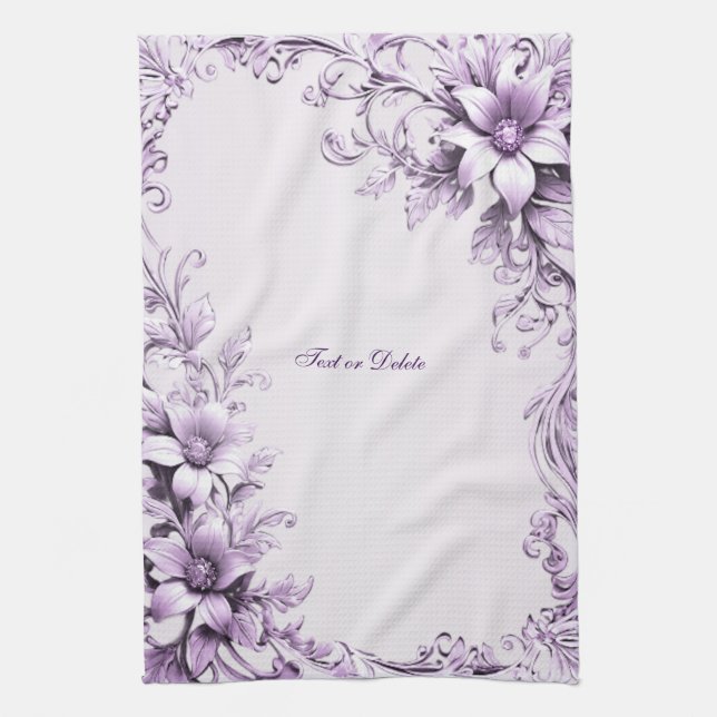 Toalla de cocina de flores moradas con estilo (Vertical)